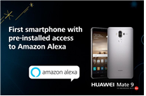 화웨이 메이트9 소개 사진. 'First smartphone with pre-installed access to Amazon Alexa.'