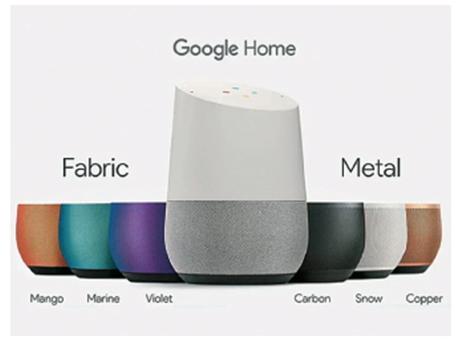 구글홈의 homekit의 종류. Fabric과 Metal 버전이 있다. 색깔은 망고, 마린, 바이올렛, 카본, 스노우, 코퍼가 있다.